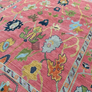 Hand Knotted Pink Oushak Rug: New Zealand Wool, 8x10 ft