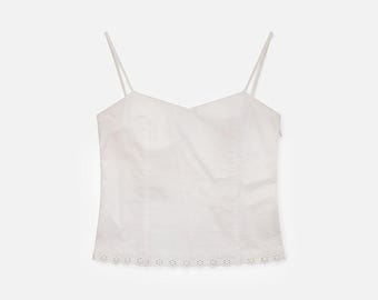 Corinne Sarrut Vintage French Cotton Camisole White Eyelet Scalloped – 38EU/6US/S (fits small)