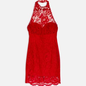 chinese dress ladies Beautiful in Red Lace Petite Midi Dress X-Small