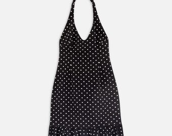 Moschino Vintage Italian Polka Dot Halter Dress Black White Ruffled – 38EU/6US/S