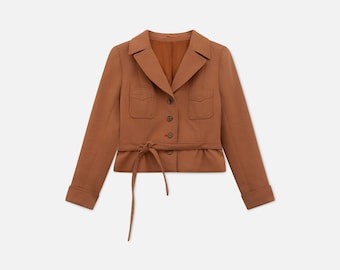 1970s Vintage Terracotta Cotton Canvas Cropped Jacket Fitted – size small