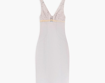 La Perla Vintage Lace Dress – Grey Italian Bodice, Deep V-Neck (S/6US)