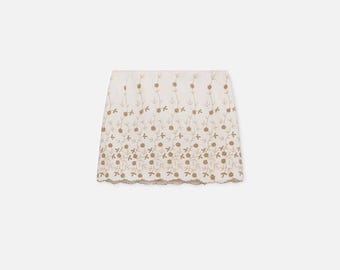 Rosella Goldschmied Vintage Italian Cotton Skirt White Metallic Floral Scalloped – fits XS 4US 36EU