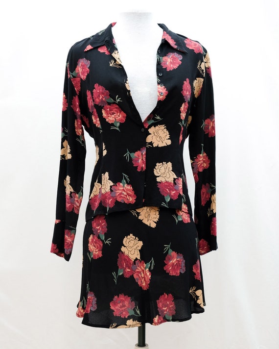 1990s Vintage Corine Sarrut Silk Two Piece Floral… - image 2