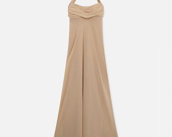 La Perla Vintage Italian Halter-Neck Maxi Dress Gown Nude Built-In Bra – 40EU/8US/M