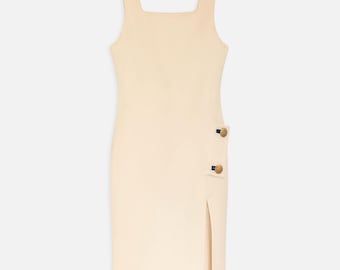 Versace Vintage Italian Cream Wool Midi Dress with Square Neckline – 38EU/6US/S