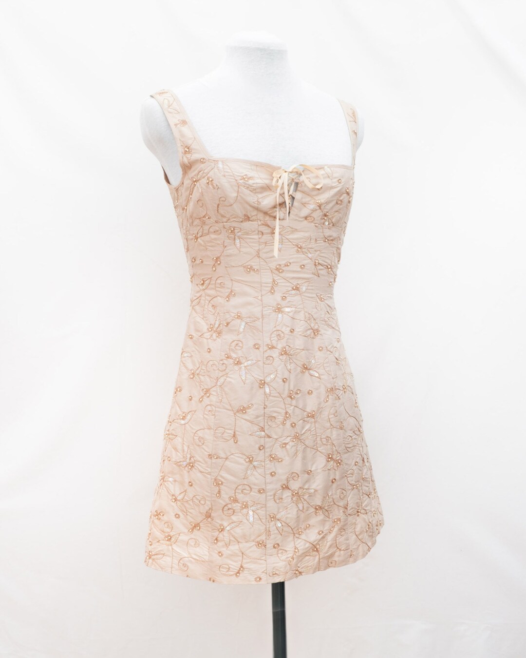 1990s Corinne Sarrut Silk Beige Mini Beaded Dress - Etsy