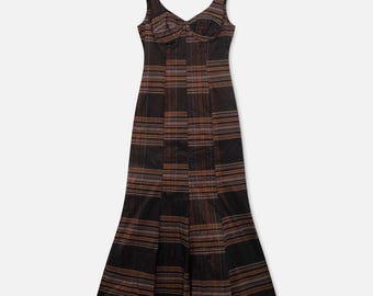 Vintage Italian  Occhi Neri Plaid Mermaid Gown Brown – 38EU/6US/S