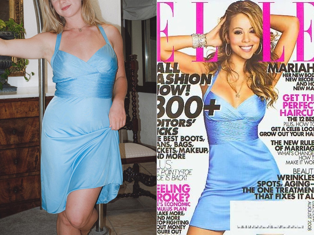 Versace SS08 Electric Blue Y2K Dress Worn by Mariah Carey on Versace SS08 Electric Blue Y2K Dress Worn by Mariah Carey on