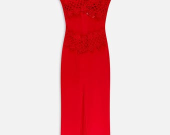 Loricci Paris Vintage French Red Lace Dress 3D Floral Mesh  – 38EU/6US/S