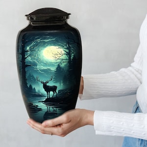 Deer Urns for Human Ashes - Handcrafted Cremation Urns with velvet Carry Bags -  Aluminum Urns for Human Remains - Black Urns