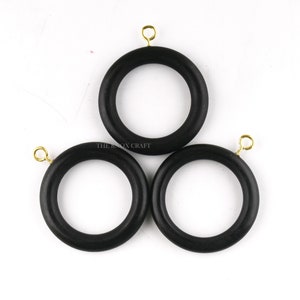 Handmade Curtain Rings, Wood Decorative Drapery Curtain Rings for Windows, Bathroom, Home, Office (Matte Black) (Inner Dia 1.75 inch)