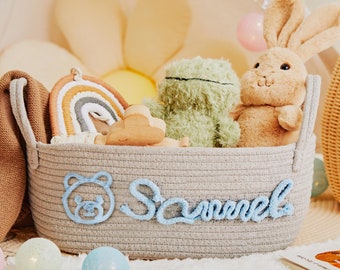 Baby shower personalized gift basket, Gift Basket for baby shower, Animal Cotton Rope Basket, Christmas Baby Gift, Toy Basket for baby