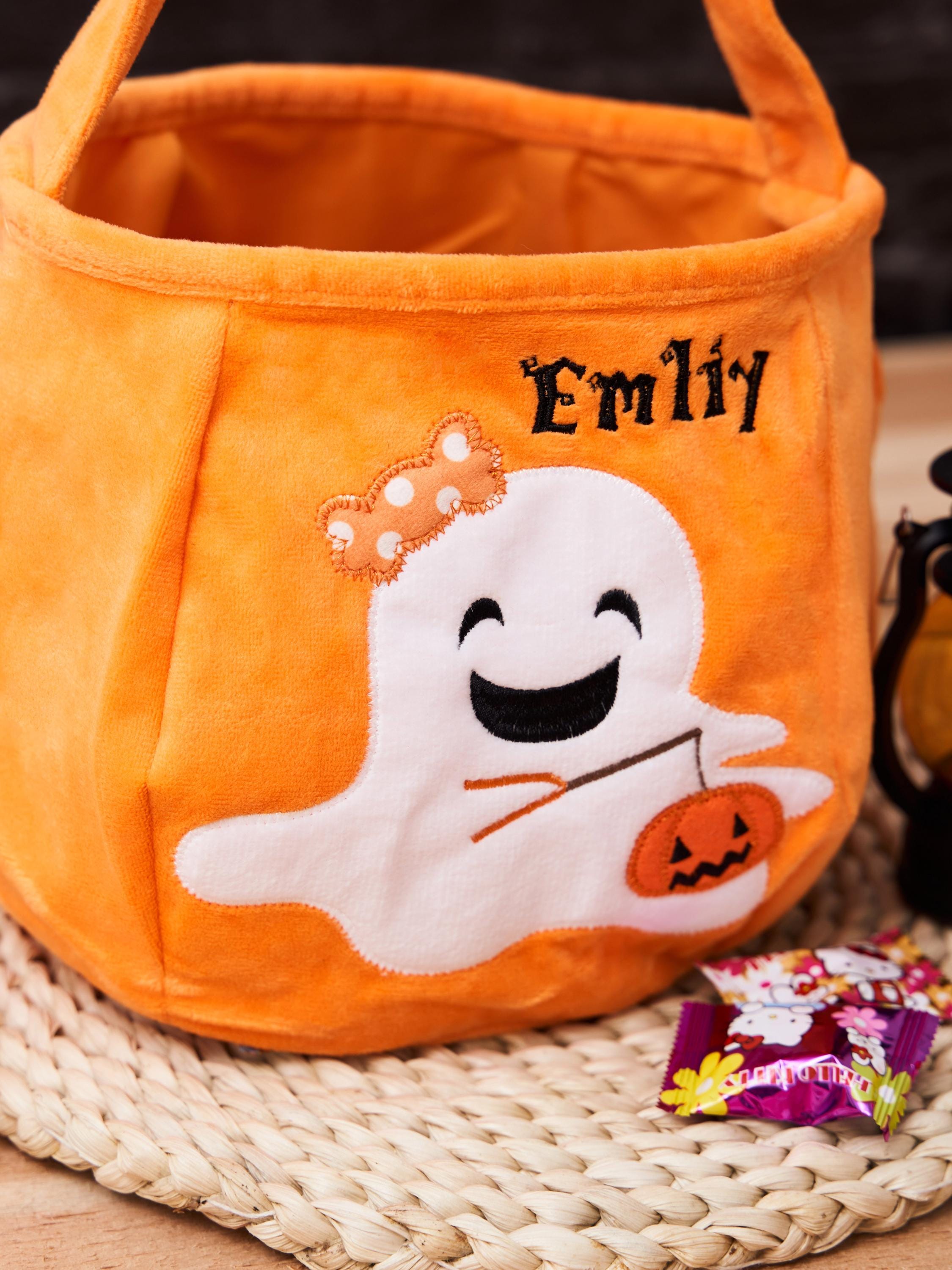 Halloween Basket Embroidered, Halloween Candy Bucket, Trick or Treat Bag, Halloween Tote, Halloween Basket for Kids