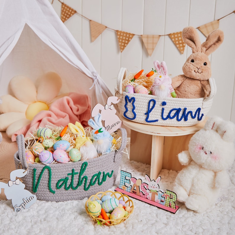 Personalisiertes Geschenk zur Babyparty, Babykorb aus Seilbaumwolle für die Babyparty, süßer Korb im Kinderdesign, Babygeschenk, Geschenk für Baby, Aufbewahrung im Kinderzimmer Bild 8