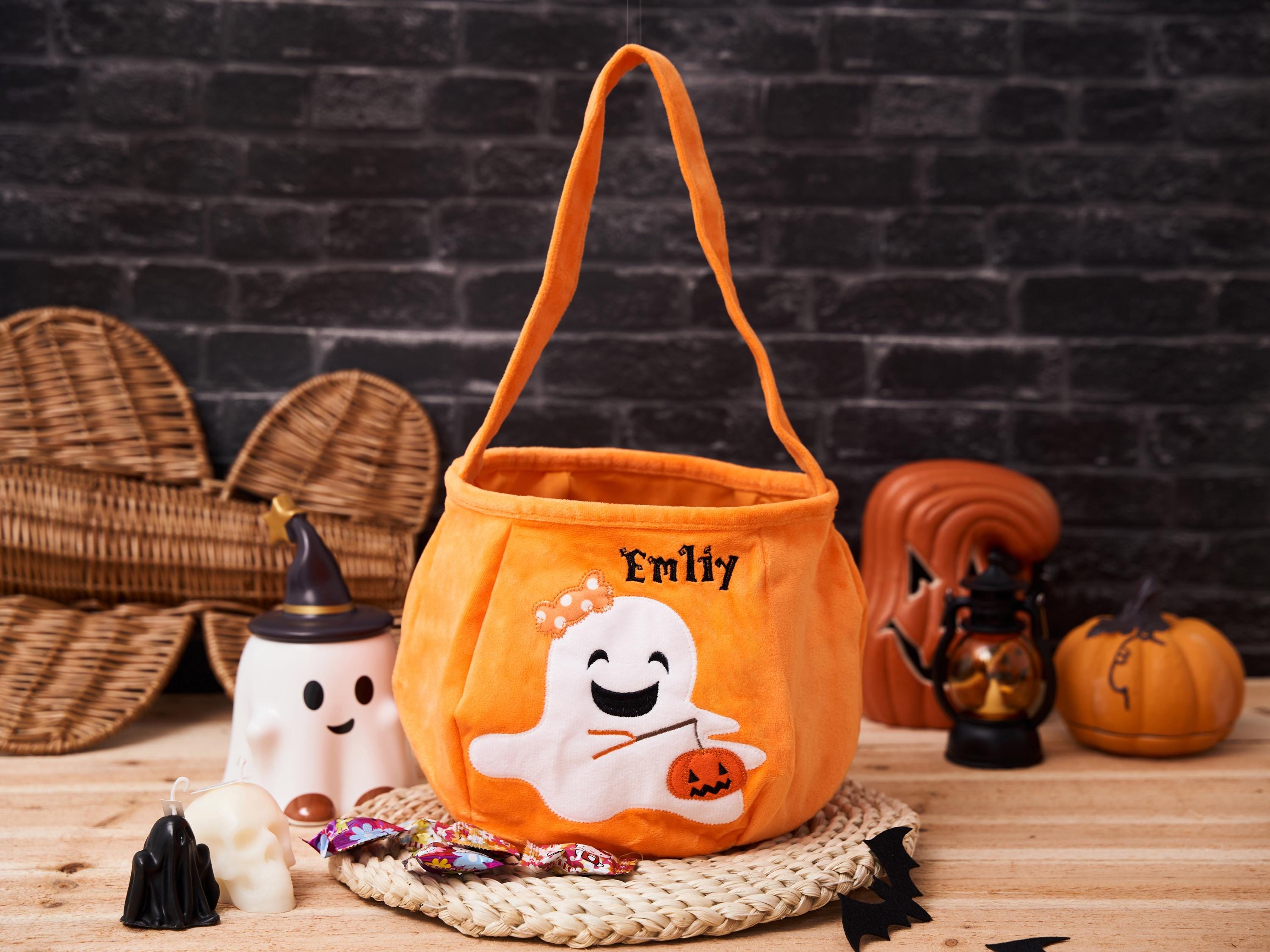 Halloween Basket Embroidered, Halloween Candy Bucket, Trick or Treat Bag, Halloween Tote, Halloween Basket for Kids