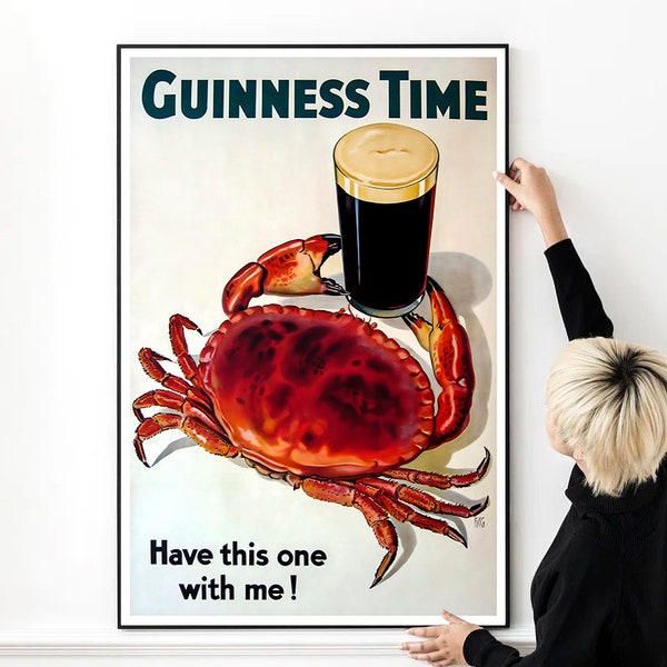 Guinness Time - Crab - Vintage Advertising Poster High Quality Print Photo Wall Art Canvas Cloth Poster