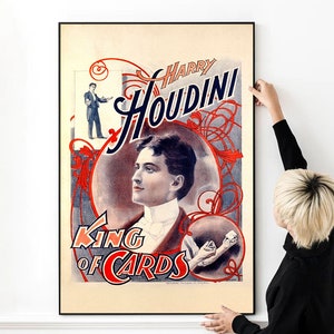 Póster de Houdini, rey de los magos de cartas, de 1838, impresión fotográfica de alta calidad, lienzo para pared, póster de tela