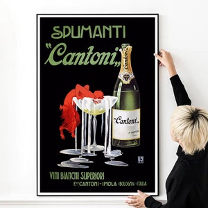 Póster publicitario de comida y bebida vintage Spumanti Cantoni, lienzo de arte de pared de alta calidad impreso