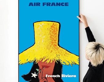 Air France - French Riviera Vintage Airline Travel Poster High Quality Print Photo Wall Art Canvas Cloth Poster