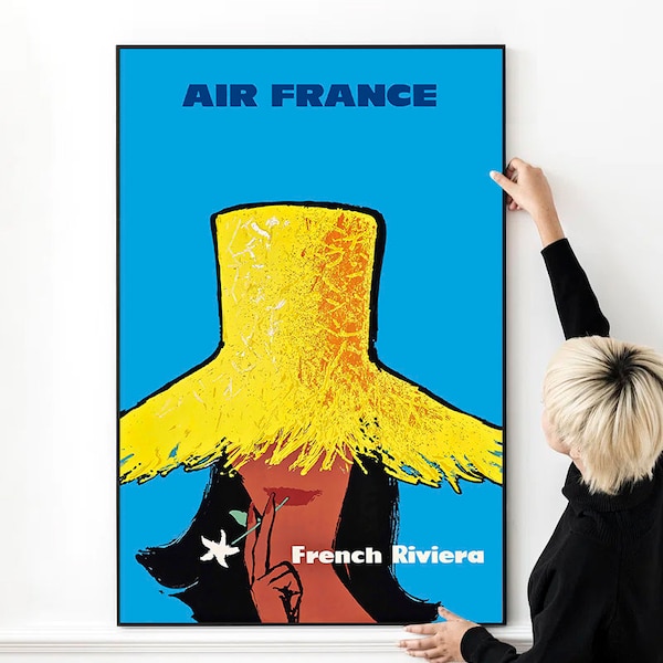 Air France - French Riviera Vintage Airline Travel Poster High Quality Print Photo Wall Art Canvas Cloth Poster