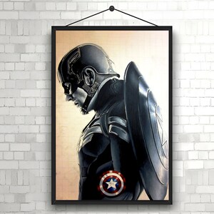 K&ouml;nnte beinhalten: Eine Schwarzwei&szlig;illustration von Captain America im Profil, der seinen ikonischen Helm und Schild tr&auml;gt. Der Schild ist teilweise sichtbar und hat einen roten, wei&szlig;en und blauen Stern in der Mitte.