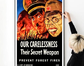 Our Carelessness Forest Fires - World War 2 Vintage Poster High Quality Print Photo Wall Art Canvas Cloth Poster