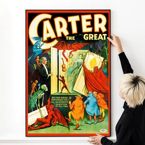 ヴィンテージ カーター ザ グレート マジック ポスター 高品質プリント 写真 ウォールアート キャンバス 布ポスター