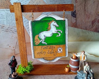 Bookshelf Tavern sign, Library wood artwork,  handmade, Fantasy art.