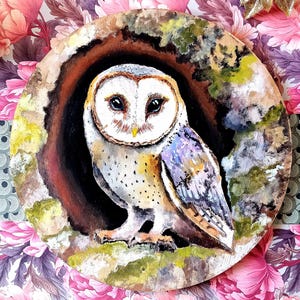 Effraie des clochers Peinture acrylique sur bois. Création faite main, dessin naturel. Décoration murale incroyable. Peinture 3D