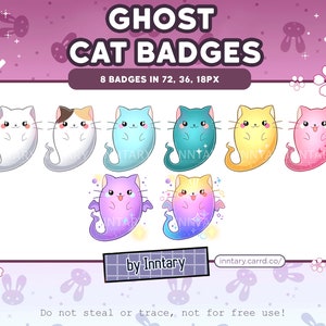 Ghost Cat Sub Badges for Twitch/YouTube/Discord | Bit Badges | Stream Setup | Kawaii Aesthetic Neko