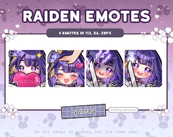 Genshin Impact Raiden Shogun Emote Set for Twitch/Discord | Custom Twitch Emotes | Kawaii Twitch graphics