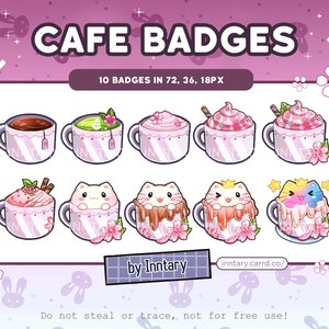 Emblemas Cat Cafe Sub para Twitch/YouTube/Discord | Emblemas de bits | Configuração de fluxo | Gato Sakura | Gato Café | Estética Kawaii Neko