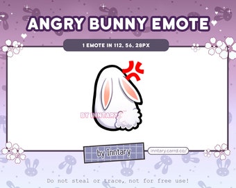 Angry bunny emote for Twitch/Discord | Custom Twitch Emotes | Kawaii Twitch graphics | Streaming | Cute chibi Rabbit | White kawaii bunny
