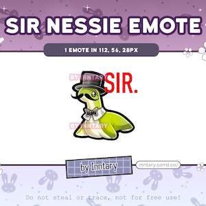 Puede incluir: Un monstruo de Loch Ness verde de dibujos animados que lleva un sombrero de copa y una pajarita con la palabra "SIR." en rojo. El emoticono tiene 112 píxeles de ancho, 56 píxeles de alto y 28 píxeles de tamaño.