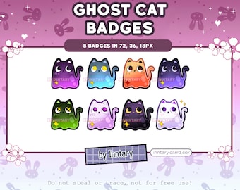 Ghost Cat Sub Badges for Twitch/YouTube/Discord | Bit Badges | Stream Setup | Kawaii Aesthetic Neko | Halloween Kawaii | Spooky Ghost