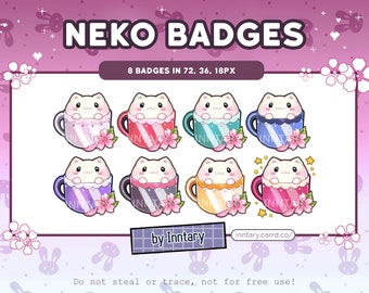 Cat TEA CUPS Sub Badges for Twitch/YouTube/Discord | Bit Badges | Stream Setup | Cat Cafe | Coffee Cat | Kawaii Aesthetic Neko