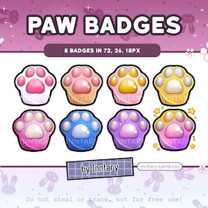 Sub-emblemas Cat Dog Paws para Twitch/YouTube/Discord | Emblemas de bits | Configuração de fluxo | Papéis de discórdia Kawaii | Fluxo do gato Neko