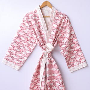 Kantha Cotton Kimono Robe, Block Print Duster Jacket, Handstitched Kantha Coat, Gift for Her