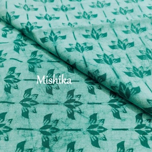 Elegant Green Block Print Fabric, Cotton Fabric By the Yard, India Bagru Print Sewing Fabric Quilt Making Fabric Caftan Robe Clothing Fabric