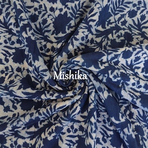 Indigo Blue Fabric, Indian Cotton Voile Fabric, Dressmaking Fabric, Block Print Fabric, Light Weight Soft Fabric, Sewing Fabric By The Yard