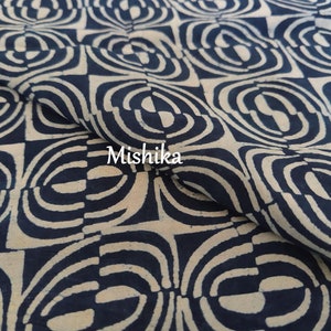 Indigo Blue Block Print Cotton Fabric, Crafting/Kimono/Dressmaking Fabric By The Yard