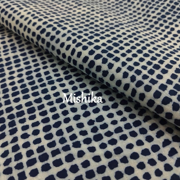 Indigo Blue By The Yard Cotton Fabric, Indian Mud Block Print Fabrics, Dressmaking Sewing Fabric