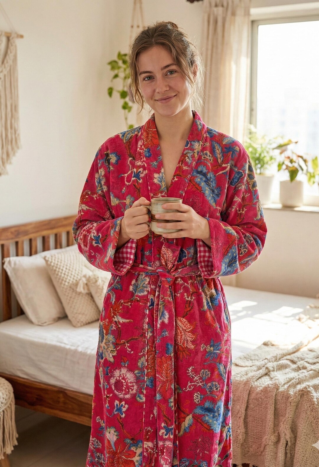 pink velvet dressing gown Bathrobe velvet pink  Whitestory & Friends