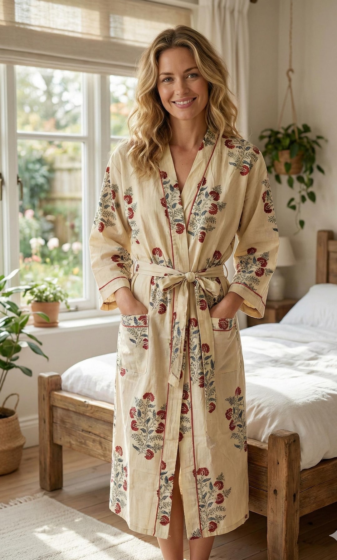 Handmade Cotton Kimono Robe, Block Print Robes for Women, Floral ...