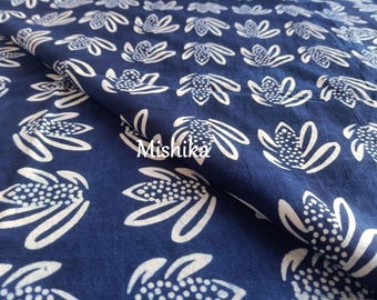 Indigo Blue Block Print Cotton Fabric, Curtain/Dressmaking Sewing Fabric By the Yard