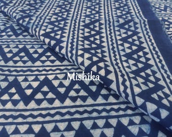 Indigo Blue Block Print Soft Cotton Fabric, Dressmaking/Crafting Fabric By The Yard