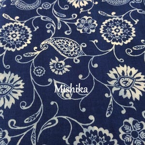 Fabric By The Yard Indigo Blue Cotton Fabric, Indian Block Print Fabric, Natural Vegetable Dye Sewing Fabric, Dabu Print Mud Resist Fabric