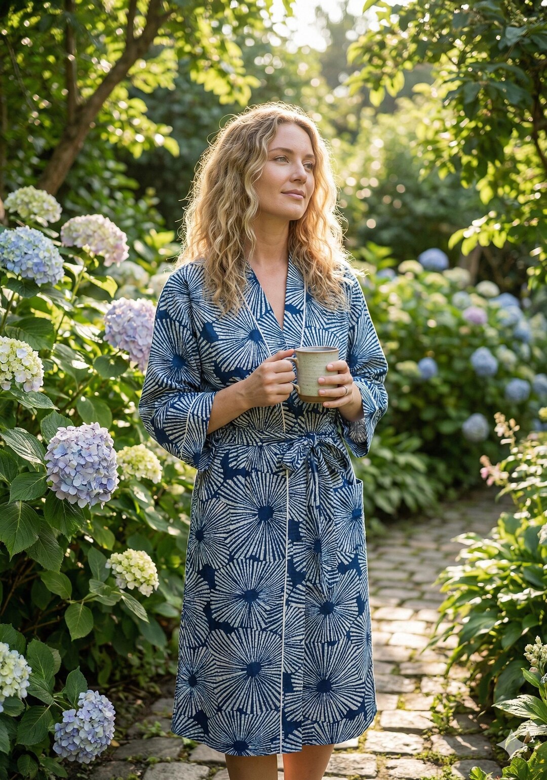 Indigo Robe Indigo Blue Cotton Kimono Robe Women Indian Dress Gown, Big Floral ...