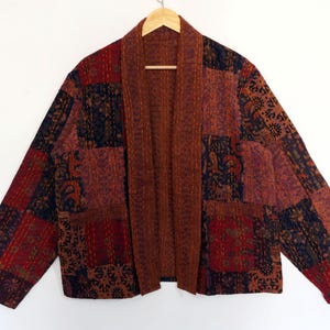 Patchwork Kantha Block Print Kantha Jacket | Quilted Cotton Boho Coat | Artisan Layering Piece